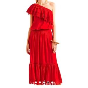 Melissa Odabash Woman's Red One-Shoulder Cover-Up Dress Size Large L Maxi
